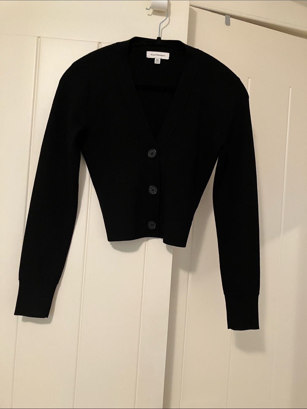 Club Monaco Black Cropped V-Neck Button-Up Cardigan